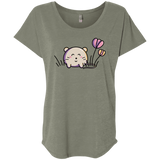 T-Shirts Venetian Grey / X-Small Kawaii Mouse and Tulips Triblend Dolman Sleeve