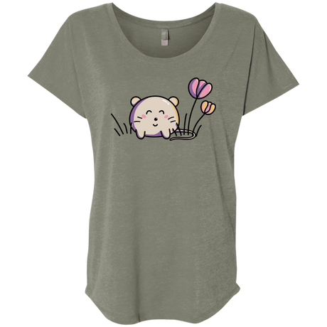 T-Shirts Venetian Grey / X-Small Kawaii Mouse and Tulips Triblend Dolman Sleeve