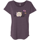 T-Shirts Vintage Purple / X-Small Kawaii Mouse and Tulips Triblend Dolman Sleeve