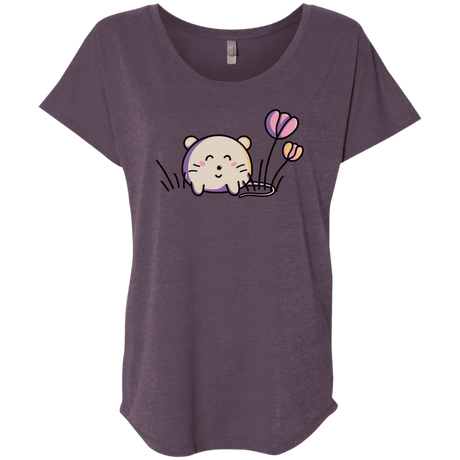 T-Shirts Vintage Purple / X-Small Kawaii Mouse and Tulips Triblend Dolman Sleeve