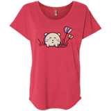 T-Shirts Vintage Red / X-Small Kawaii Mouse and Tulips Triblend Dolman Sleeve