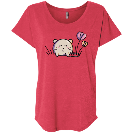 T-Shirts Vintage Red / X-Small Kawaii Mouse and Tulips Triblend Dolman Sleeve