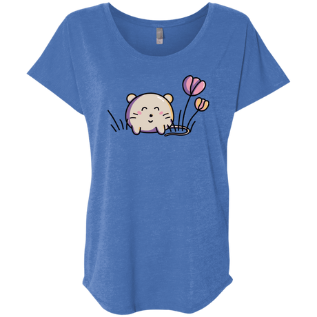 T-Shirts Vintage Royal / X-Small Kawaii Mouse and Tulips Triblend Dolman Sleeve