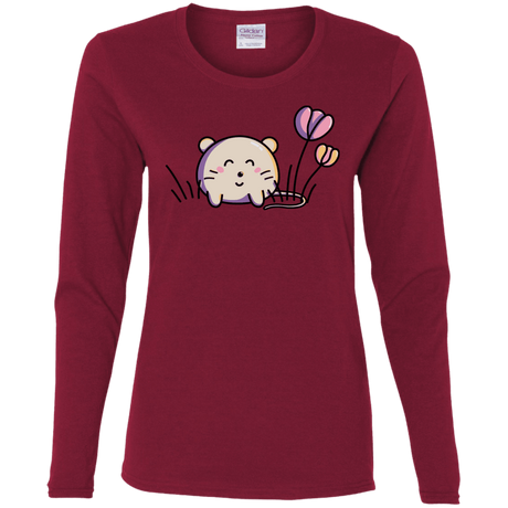 T-Shirts Cardinal / S Kawaii Mouse and Tulips Women's Long Sleeve T-Shirt