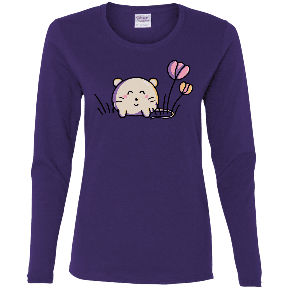 T-Shirts Purple / S Kawaii Mouse and Tulips Women's Long Sleeve T-Shirt