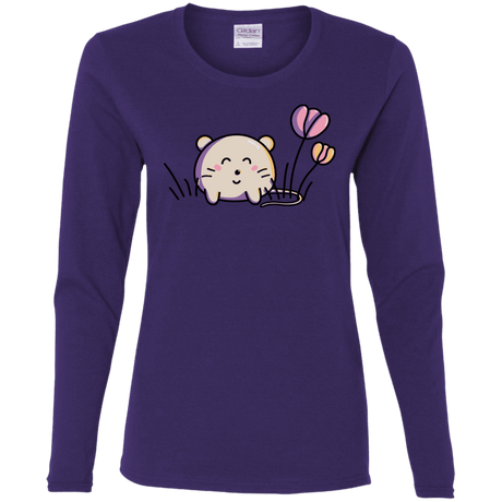 T-Shirts Purple / S Kawaii Mouse and Tulips Women's Long Sleeve T-Shirt