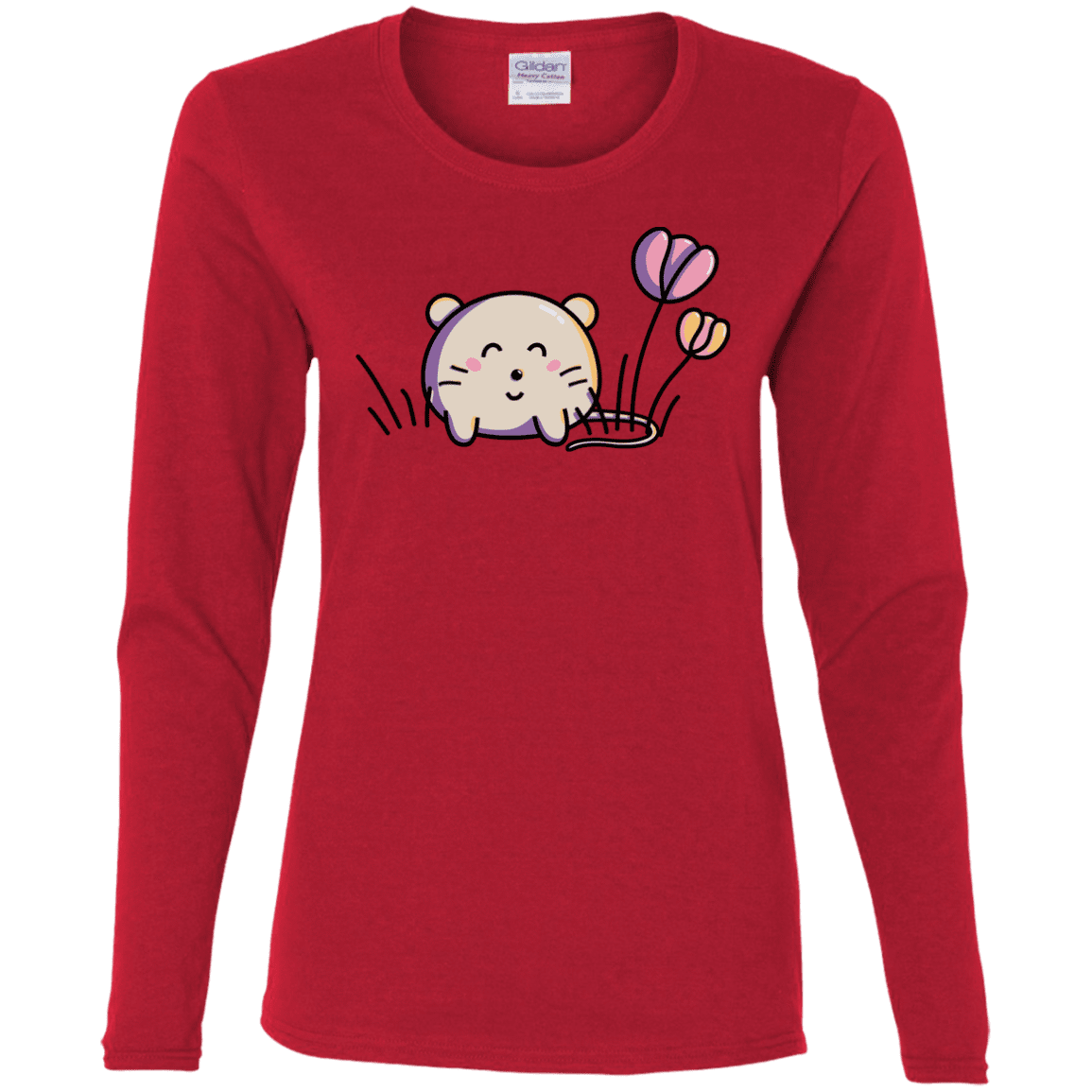 T-Shirts Red / S Kawaii Mouse and Tulips Women's Long Sleeve T-Shirt