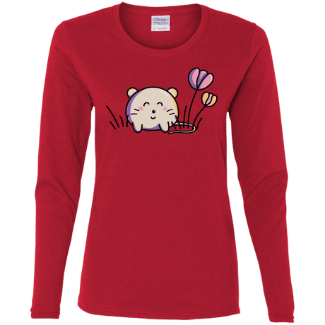 T-Shirts Red / S Kawaii Mouse and Tulips Women's Long Sleeve T-Shirt