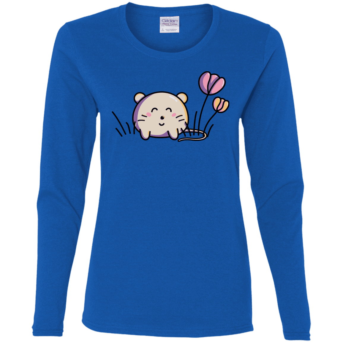 T-Shirts Royal / S Kawaii Mouse and Tulips Women's Long Sleeve T-Shirt