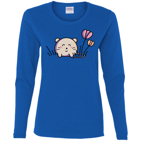 T-Shirts Royal / S Kawaii Mouse and Tulips Women's Long Sleeve T-Shirt