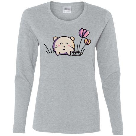 T-Shirts Sport Grey / S Kawaii Mouse and Tulips Women's Long Sleeve T-Shirt