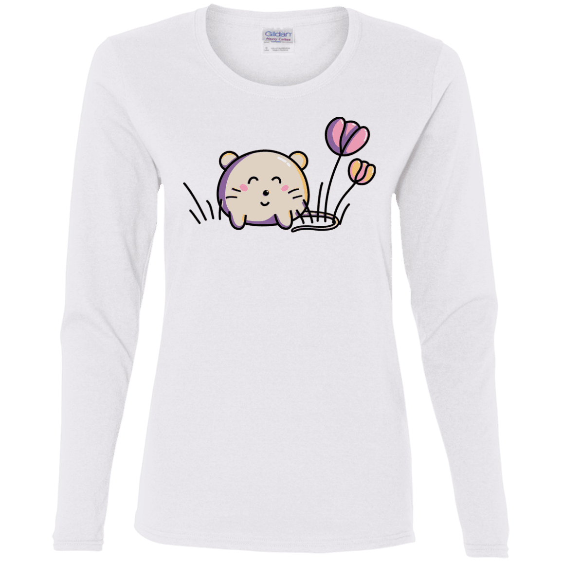 T-Shirts White / S Kawaii Mouse and Tulips Women's Long Sleeve T-Shirt