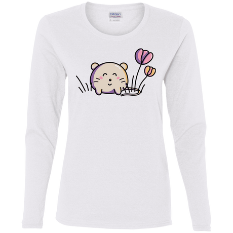 T-Shirts White / S Kawaii Mouse and Tulips Women's Long Sleeve T-Shirt