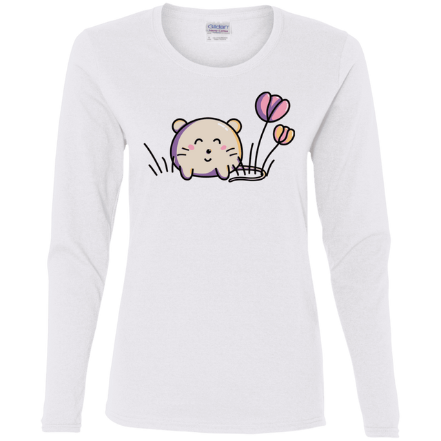 T-Shirts White / S Kawaii Mouse and Tulips Women's Long Sleeve T-Shirt