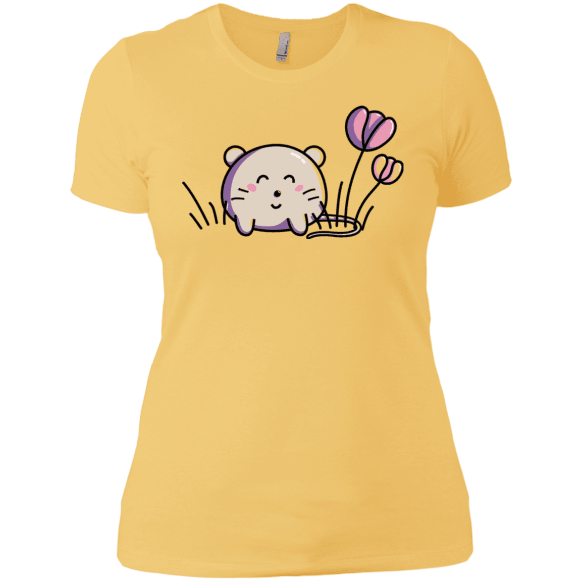 T-Shirts Banana Cream/ / X-Small Kawaii Mouse and Tulips Women's Premium T-Shirt