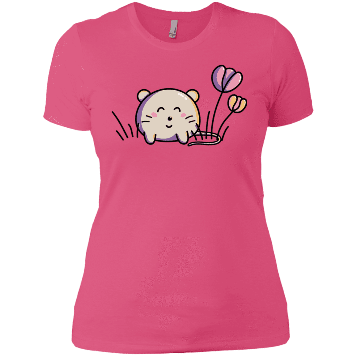 T-Shirts Hot Pink / X-Small Kawaii Mouse and Tulips Women's Premium T-Shirt