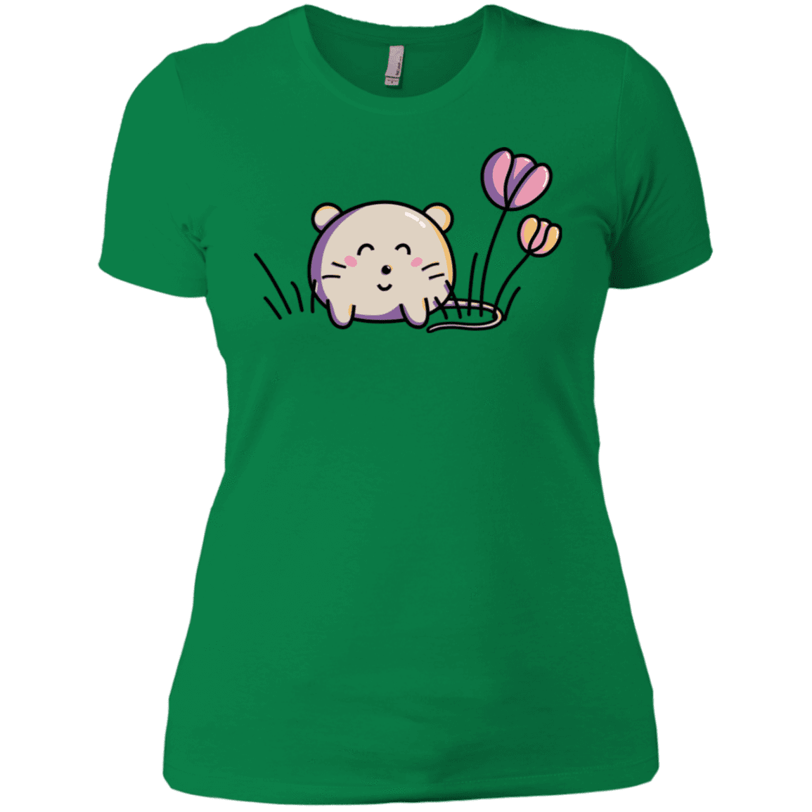 T-Shirts Kelly Green / X-Small Kawaii Mouse and Tulips Women's Premium T-Shirt