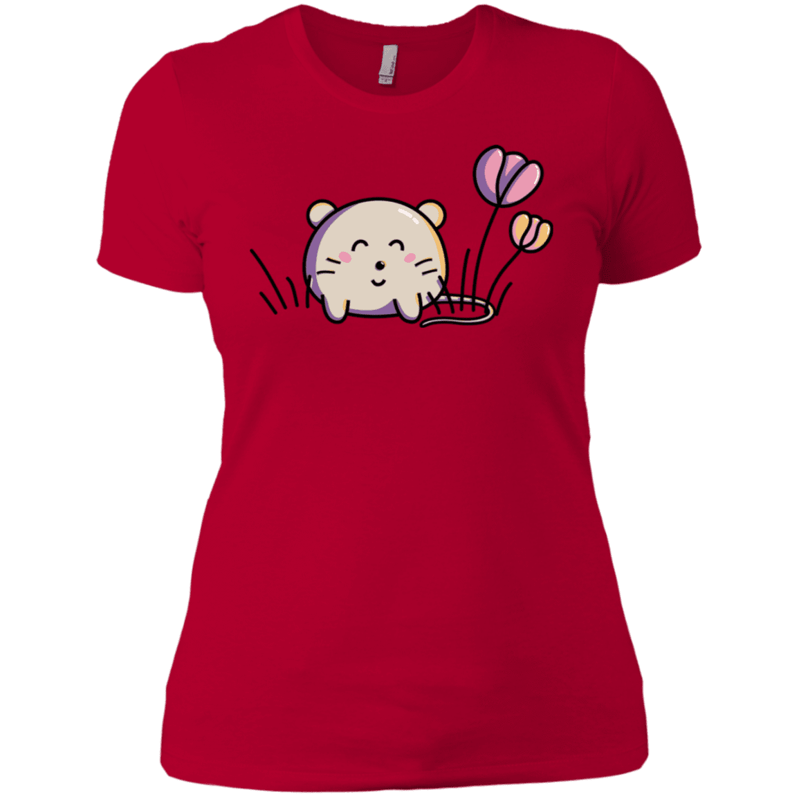 T-Shirts Red / X-Small Kawaii Mouse and Tulips Women's Premium T-Shirt