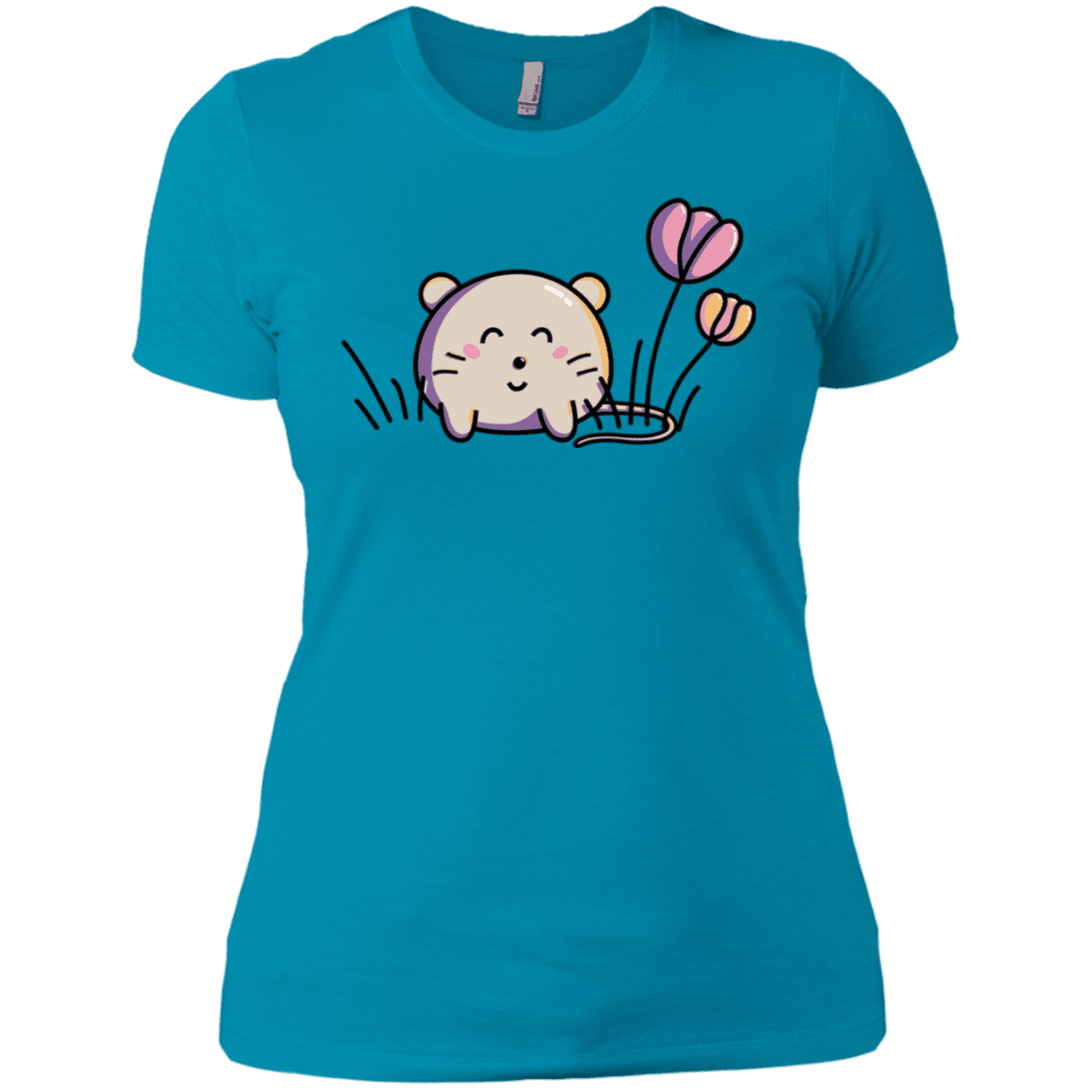 T-Shirts Turquoise / X-Small Kawaii Mouse and Tulips Women's Premium T-Shirt