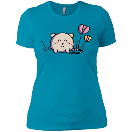 T-Shirts Turquoise / X-Small Kawaii Mouse and Tulips Women's Premium T-Shirt