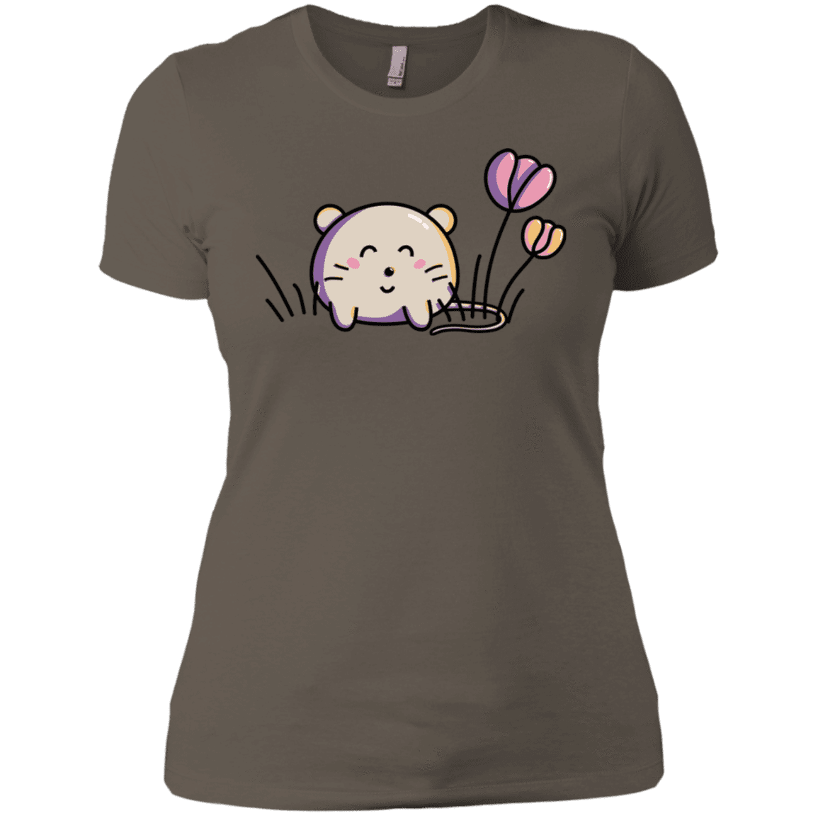 T-Shirts Warm Grey / X-Small Kawaii Mouse and Tulips Women's Premium T-Shirt