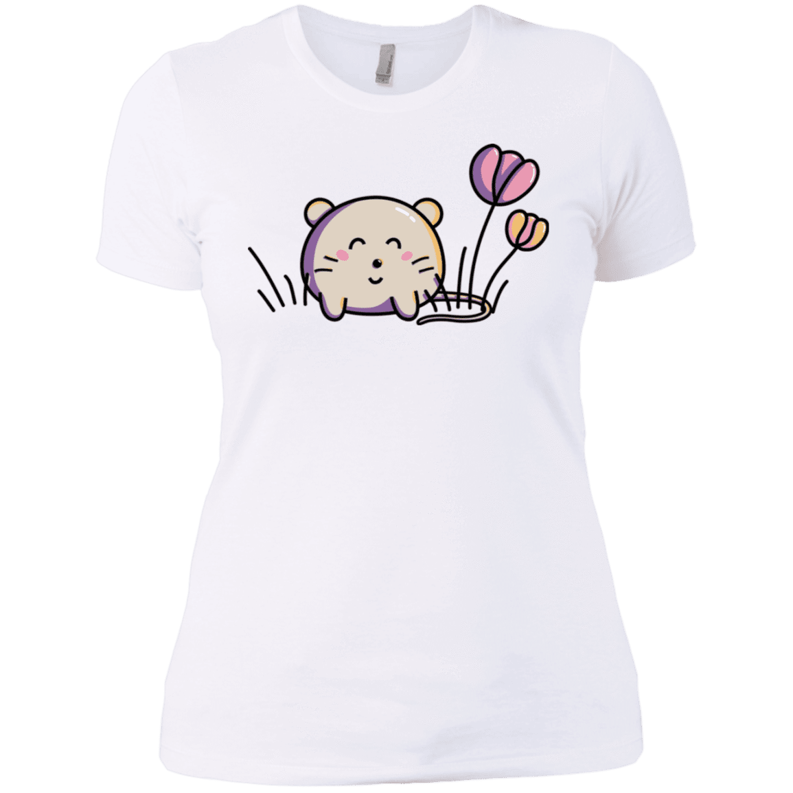 T-Shirts White / X-Small Kawaii Mouse and Tulips Women's Premium T-Shirt