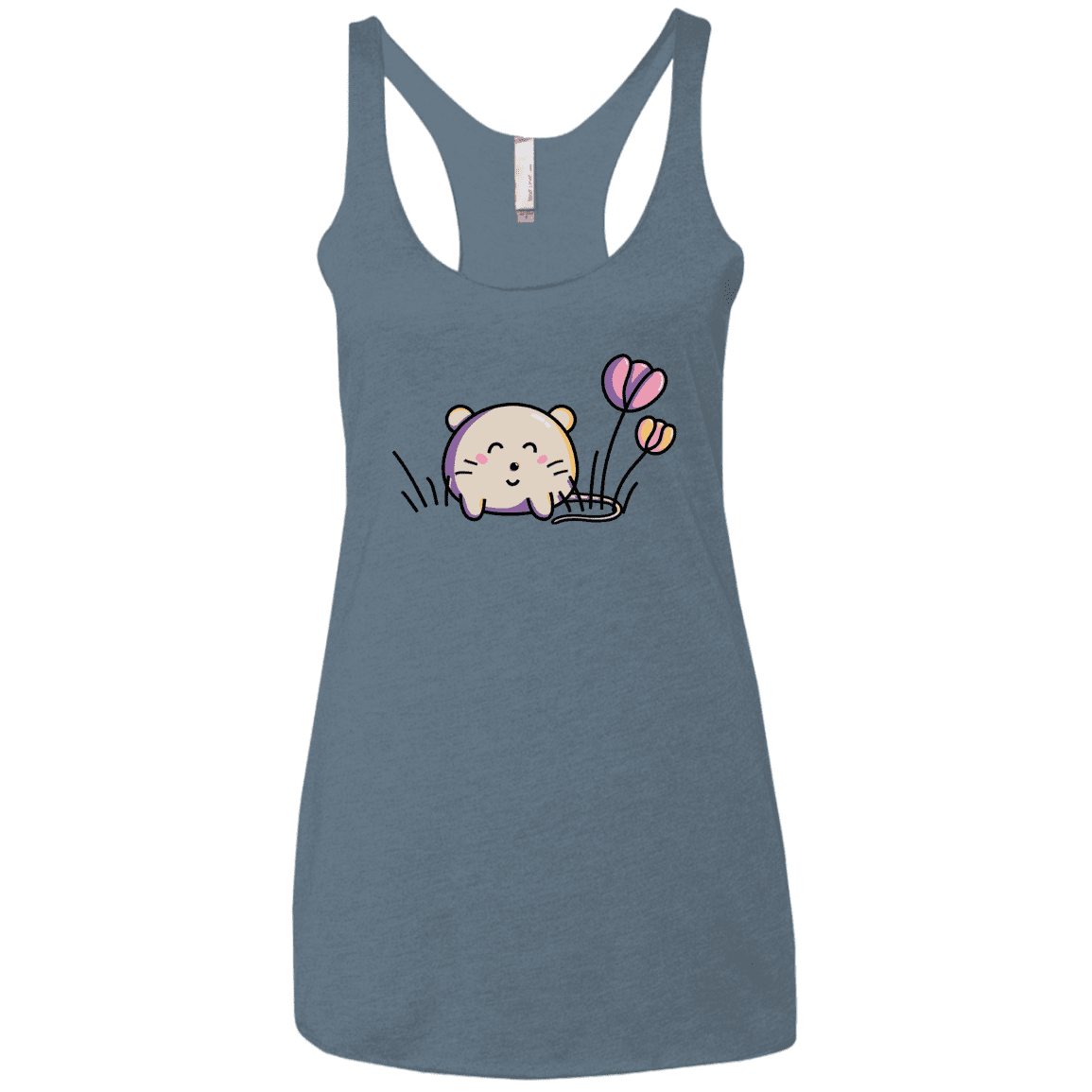 T-Shirts Indigo / X-Small Kawaii Mouse and Tulips Women's Triblend Racerback Tank