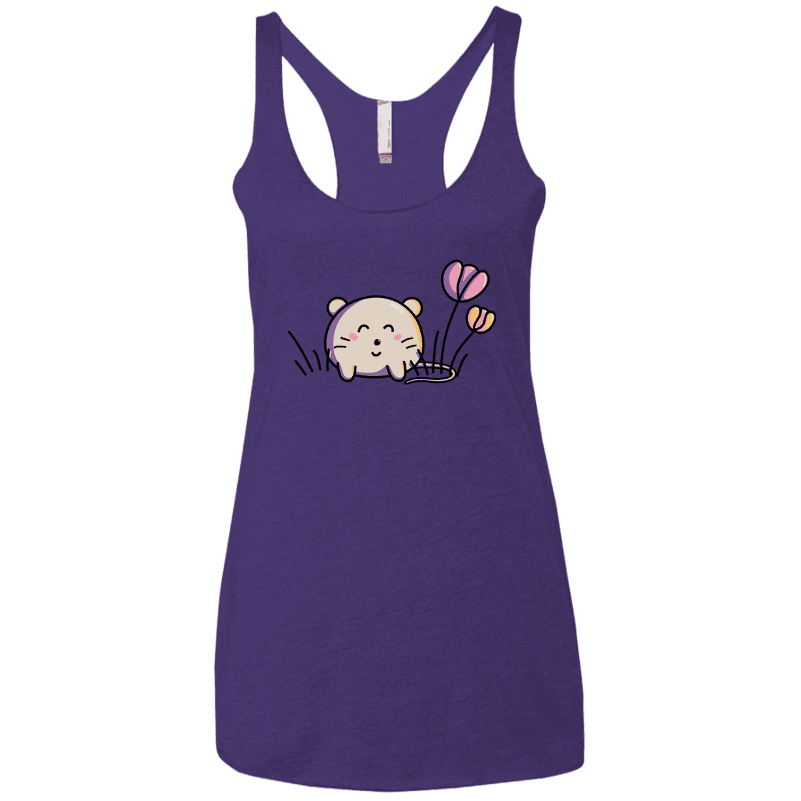 T-Shirts Purple Rush / X-Small Kawaii Mouse and Tulips Women's Triblend Racerback Tank