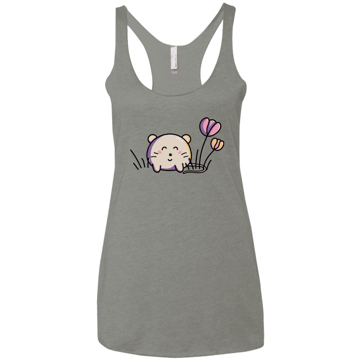 T-Shirts Venetian Grey / X-Small Kawaii Mouse and Tulips Women's Triblend Racerback Tank