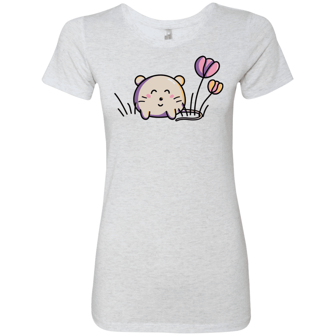 T-Shirts Heather White / S Kawaii Mouse and Tulips Women's Triblend T-Shirt
