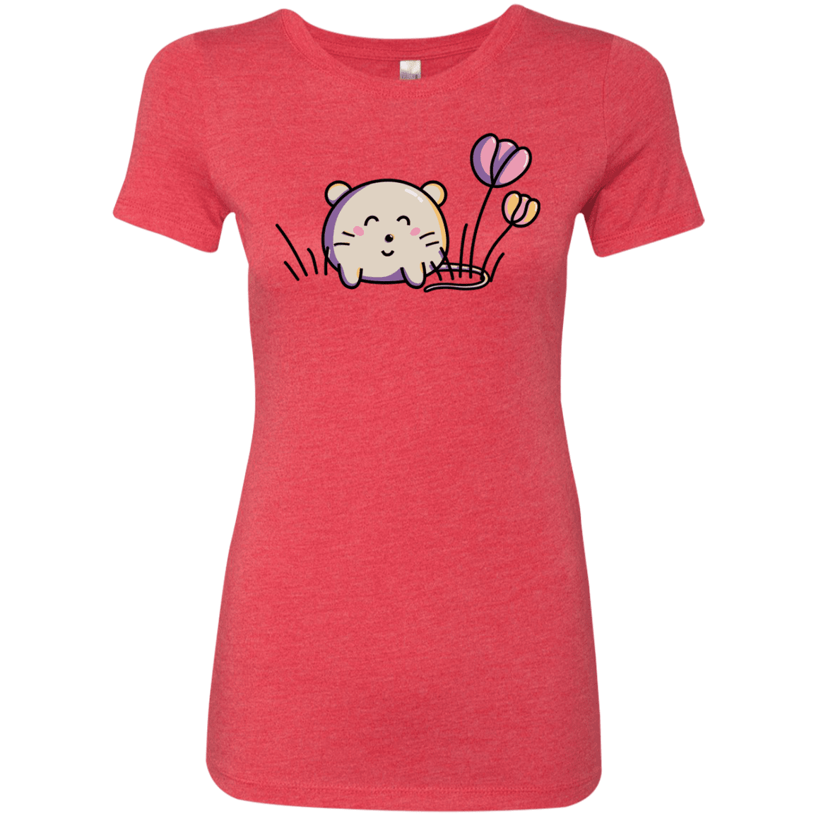 T-Shirts Vintage Red / S Kawaii Mouse and Tulips Women's Triblend T-Shirt