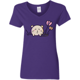 T-Shirts Purple / S Kawaii Mouse and Tulips Women's V-Neck T-Shirt