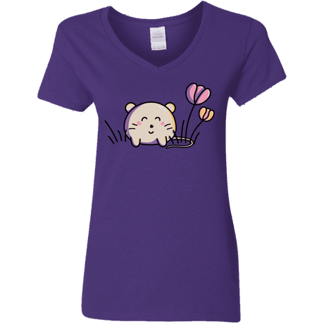 T-Shirts Purple / S Kawaii Mouse and Tulips Women's V-Neck T-Shirt