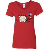 T-Shirts Red / S Kawaii Mouse and Tulips Women's V-Neck T-Shirt