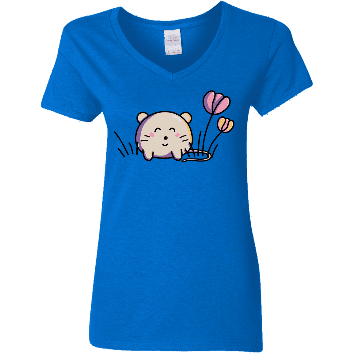 T-Shirts Royal / S Kawaii Mouse and Tulips Women's V-Neck T-Shirt