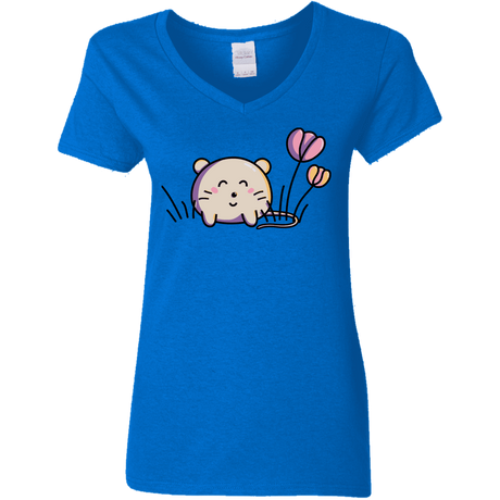 T-Shirts Royal / S Kawaii Mouse and Tulips Women's V-Neck T-Shirt