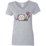 T-Shirts Sport Grey / S Kawaii Mouse and Tulips Women's V-Neck T-Shirt