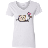 T-Shirts White / S Kawaii Mouse and Tulips Women's V-Neck T-Shirt