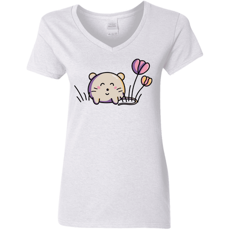 T-Shirts White / S Kawaii Mouse and Tulips Women's V-Neck T-Shirt