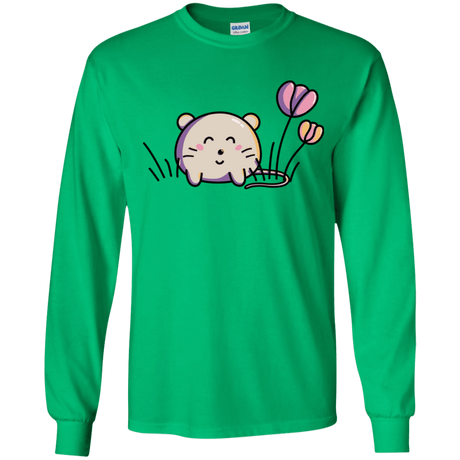 T-Shirts Irish Green / YS Kawaii Mouse and Tulips Youth Long Sleeve T-Shirt