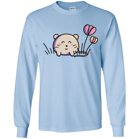T-Shirts Light Blue / YS Kawaii Mouse and Tulips Youth Long Sleeve T-Shirt