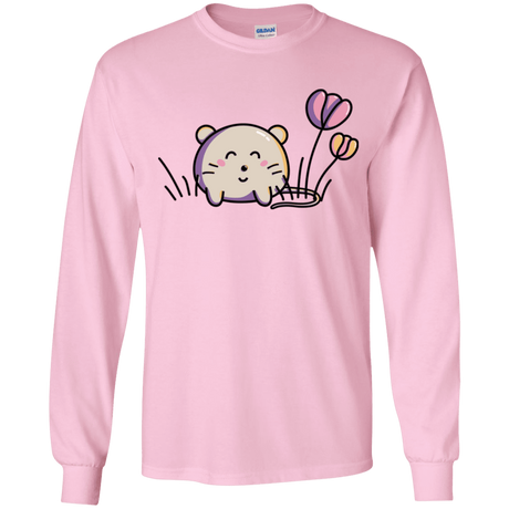 T-Shirts Light Pink / YS Kawaii Mouse and Tulips Youth Long Sleeve T-Shirt