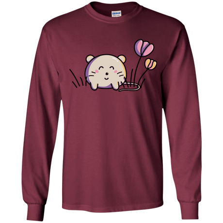 T-Shirts Maroon / YS Kawaii Mouse and Tulips Youth Long Sleeve T-Shirt