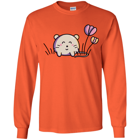 T-Shirts Orange / YS Kawaii Mouse and Tulips Youth Long Sleeve T-Shirt