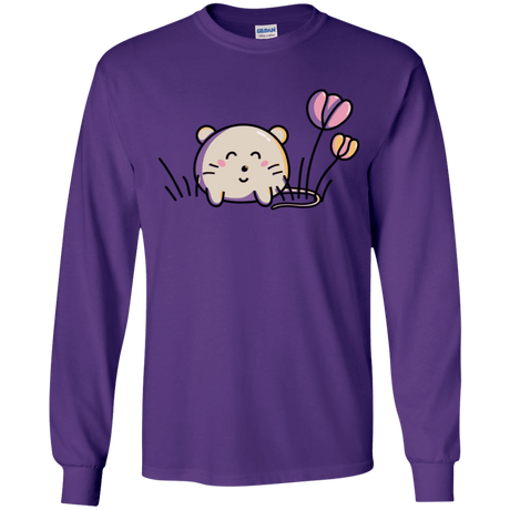 T-Shirts Purple / YS Kawaii Mouse and Tulips Youth Long Sleeve T-Shirt