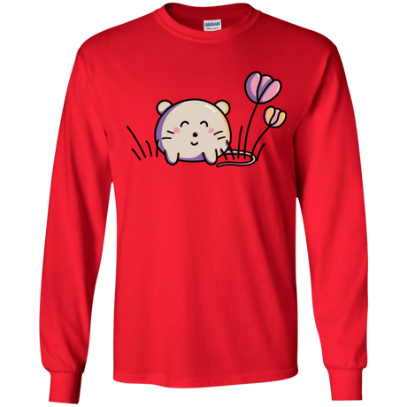 T-Shirts Red / YS Kawaii Mouse and Tulips Youth Long Sleeve T-Shirt