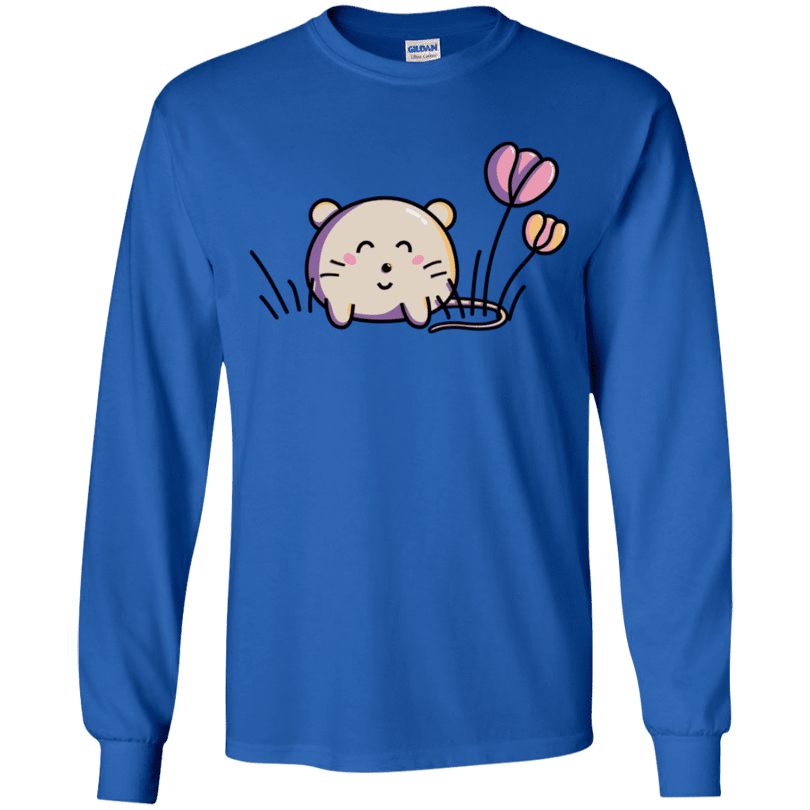 T-Shirts Royal / YS Kawaii Mouse and Tulips Youth Long Sleeve T-Shirt