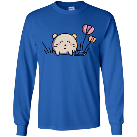 T-Shirts Royal / YS Kawaii Mouse and Tulips Youth Long Sleeve T-Shirt