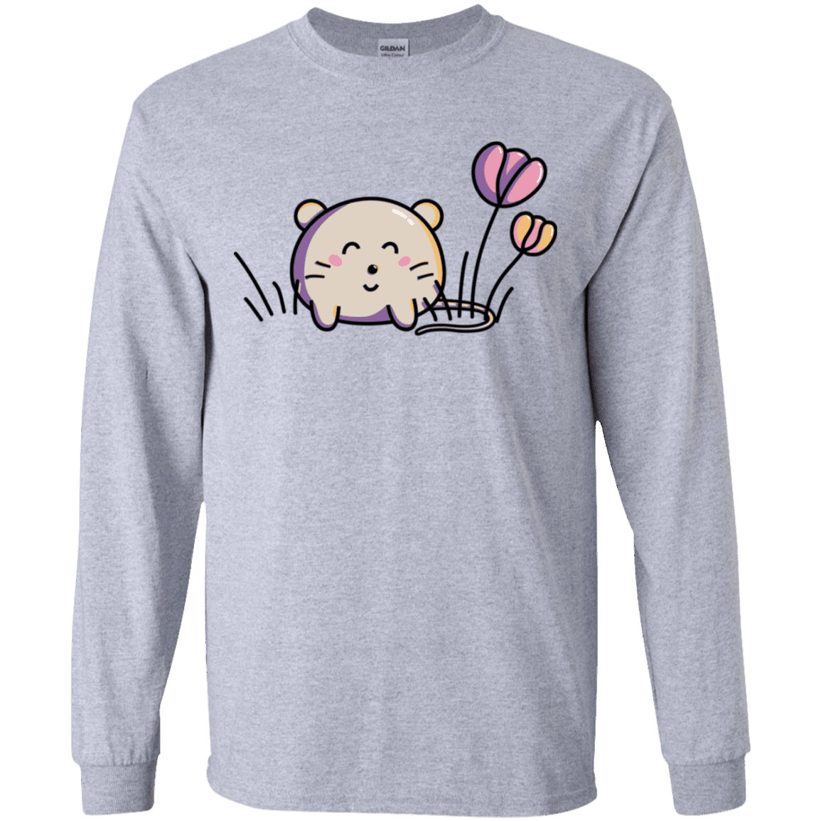 T-Shirts Sport Grey / YS Kawaii Mouse and Tulips Youth Long Sleeve T-Shirt