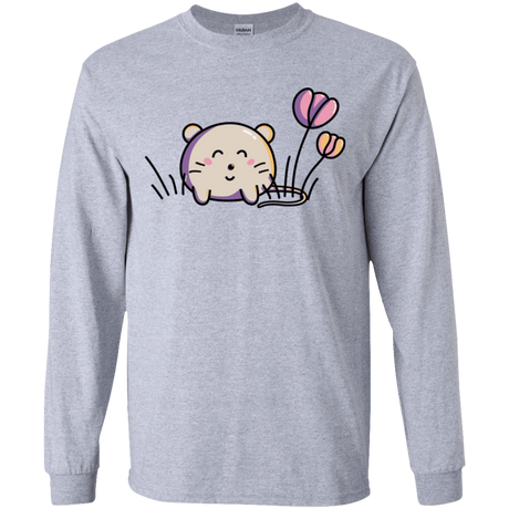 T-Shirts Sport Grey / YS Kawaii Mouse and Tulips Youth Long Sleeve T-Shirt